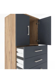 Hyperion Dolap Tek Raflı 6 Çekmeceli 2 Kapaklı 60x44x182 Çam-Antrasit