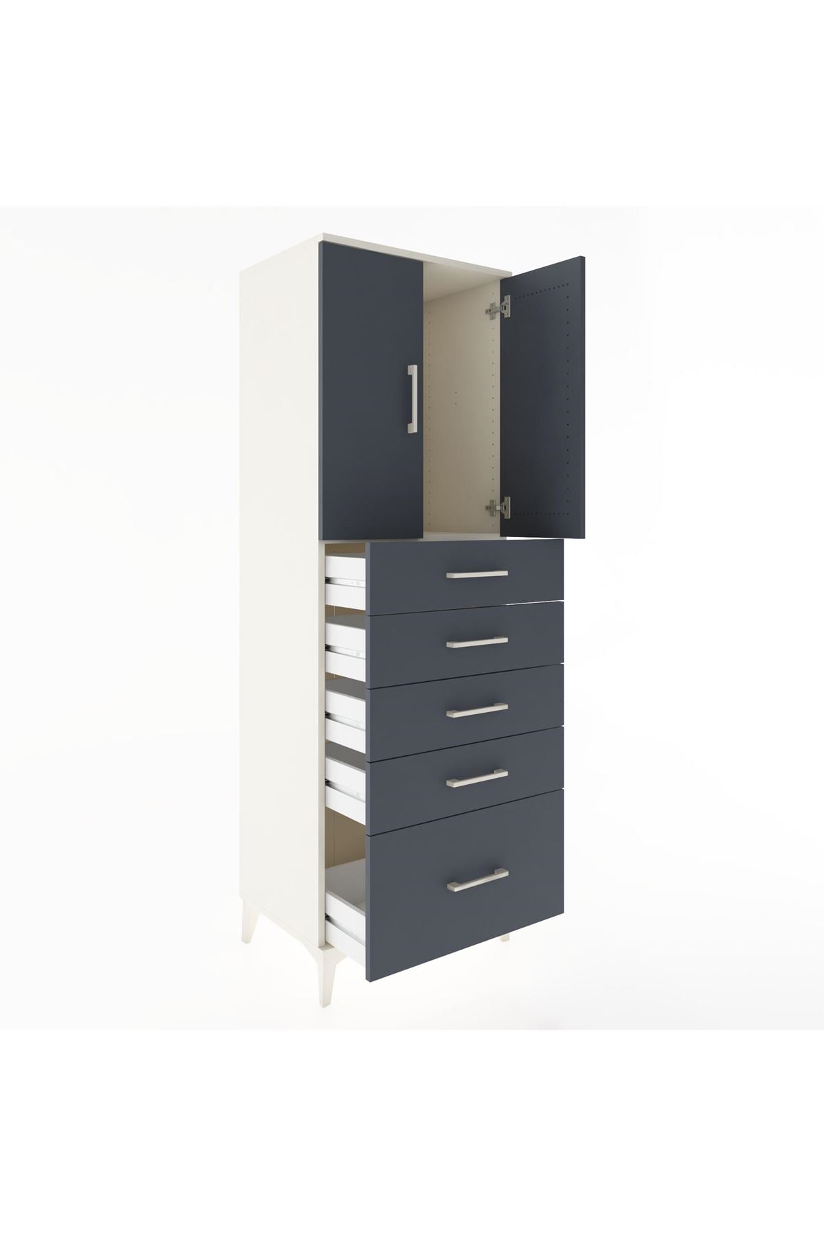 Hyperion Dolap Tek Raflı 5 Çekmeceli 2 Kapaklı 60x44x182 - S56M012V2B