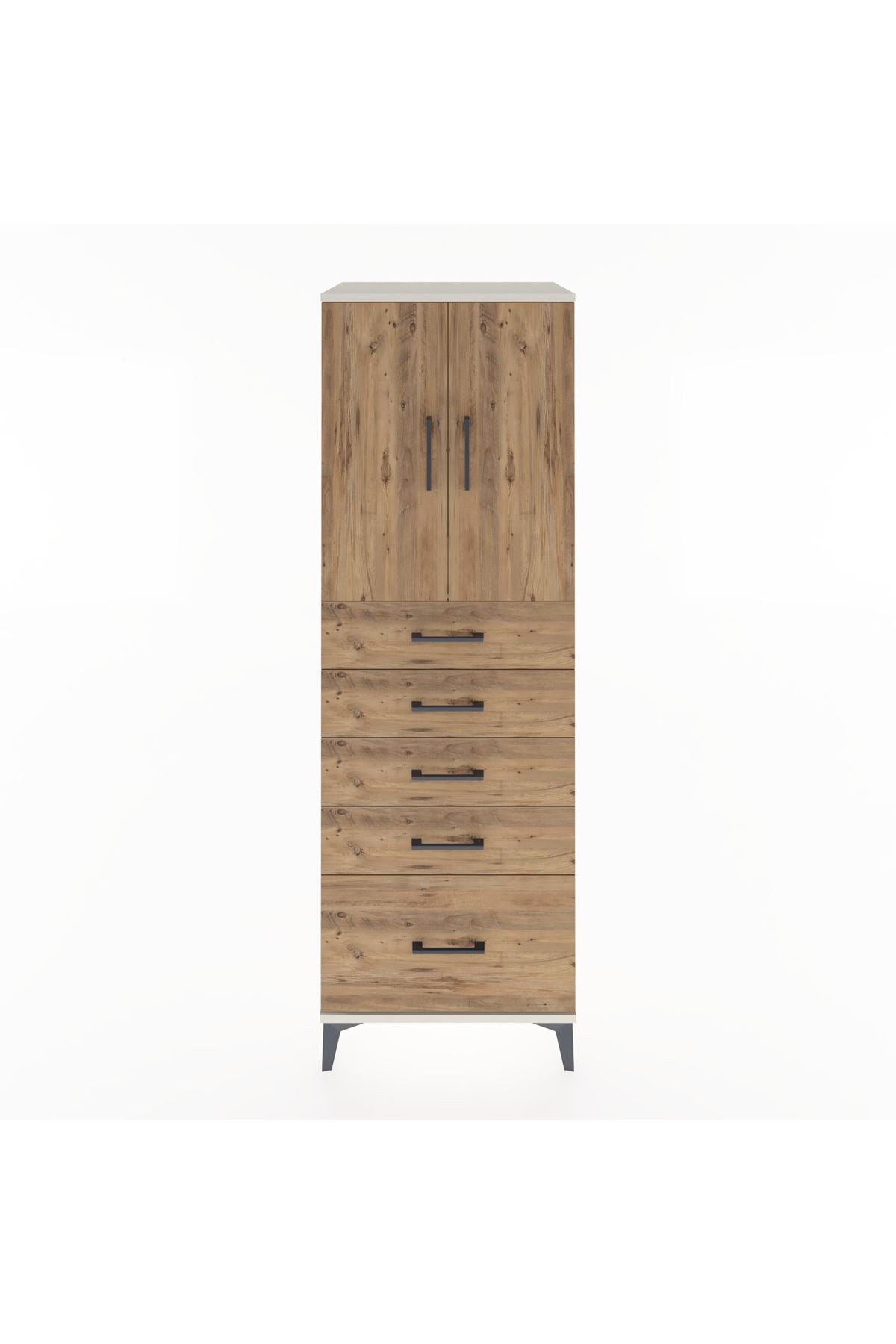 Hyperion Dolap Tek Raflı 5 Çekmeceli 2 Kapaklı 60x44x182 - S56M012V3B