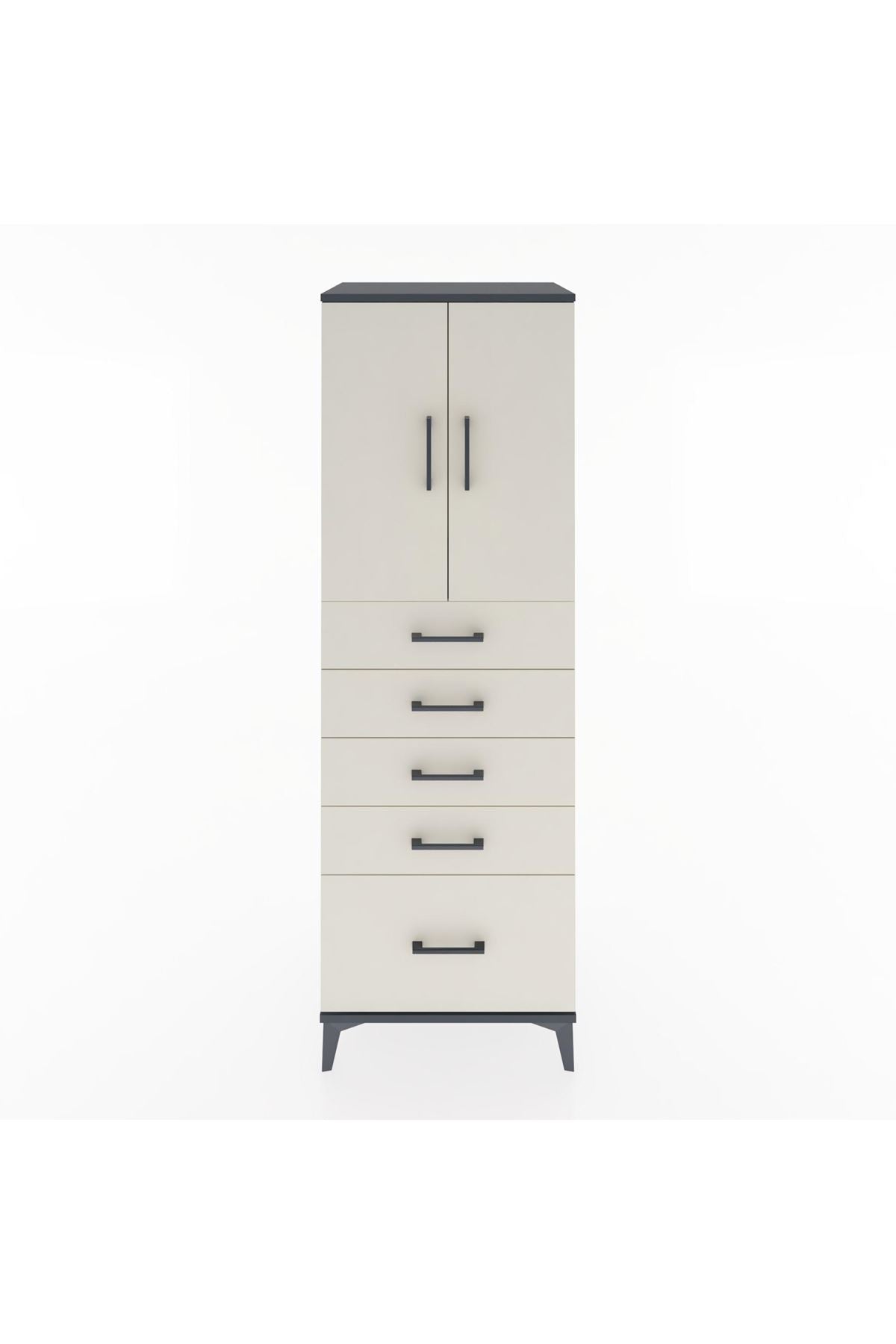 Hyperion Dolap Tek Raflı 5 Çekmeceli 2 Kapaklı 60x44x182 - S56M012V4B