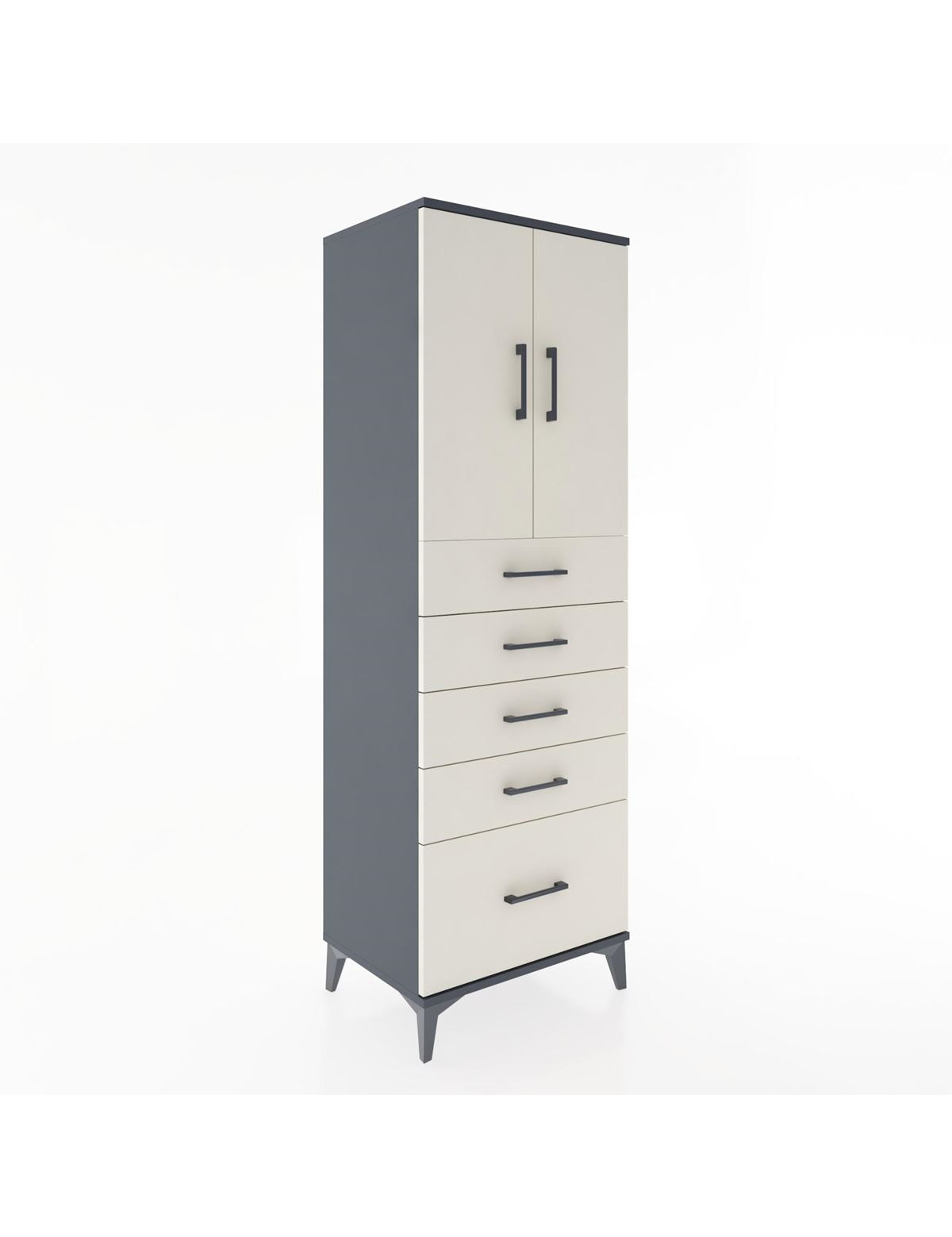 Hyperion Dolap Tek Raflı 5 Çekmeceli 2 Kapaklı 60x44x182 - S56M012V4B