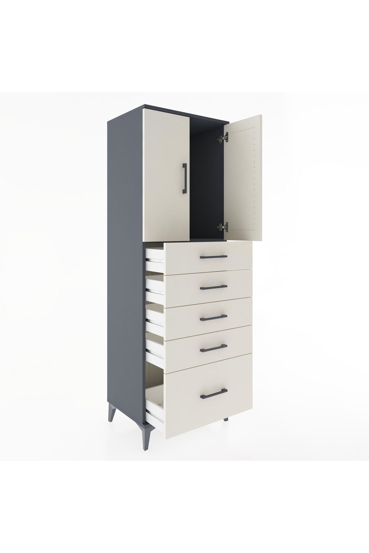 Hyperion Dolap Tek Raflı 5 Çekmeceli 2 Kapaklı 60x44x182 - S56M012V4B