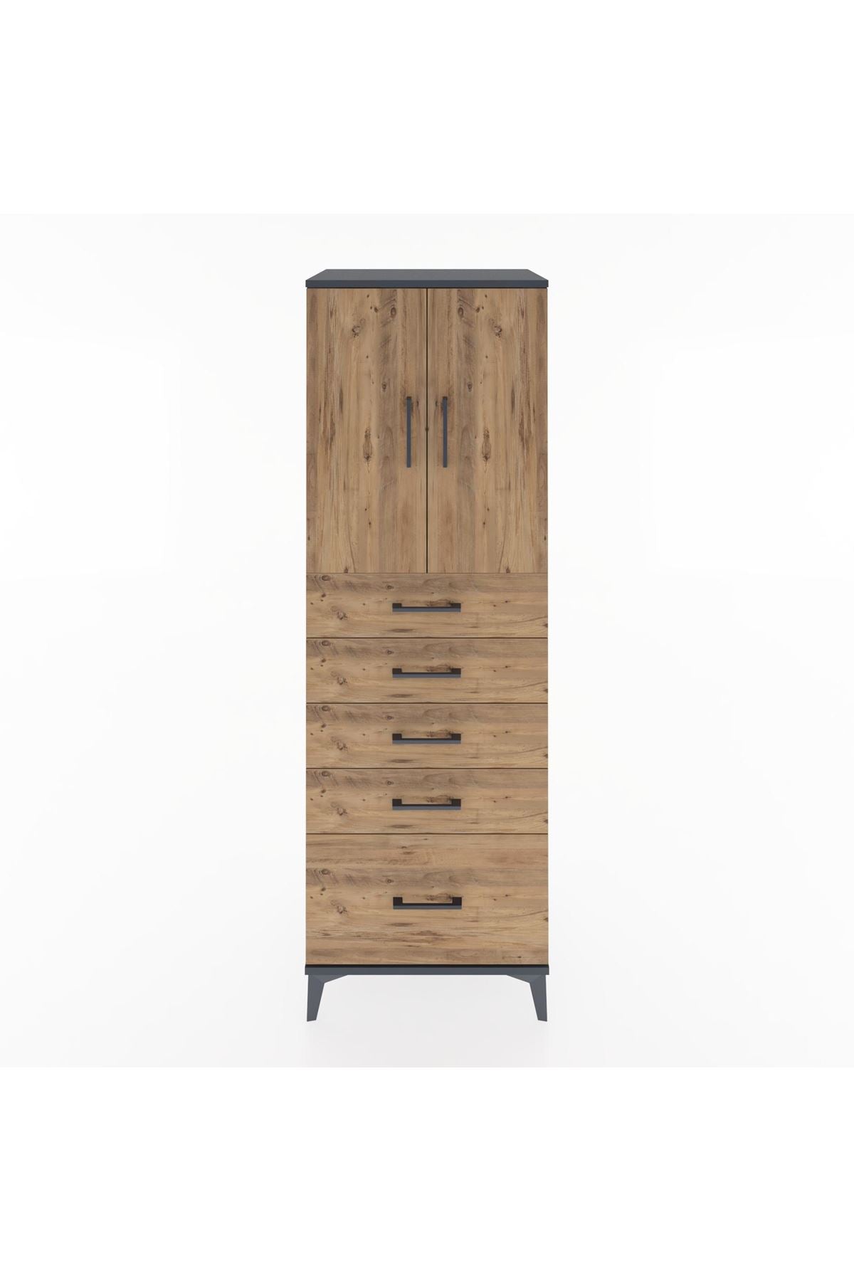Hyperion Dolap Tek Raflı 5 Çekmeceli 2 Kapaklı 60x44x182 - S56M012V6B