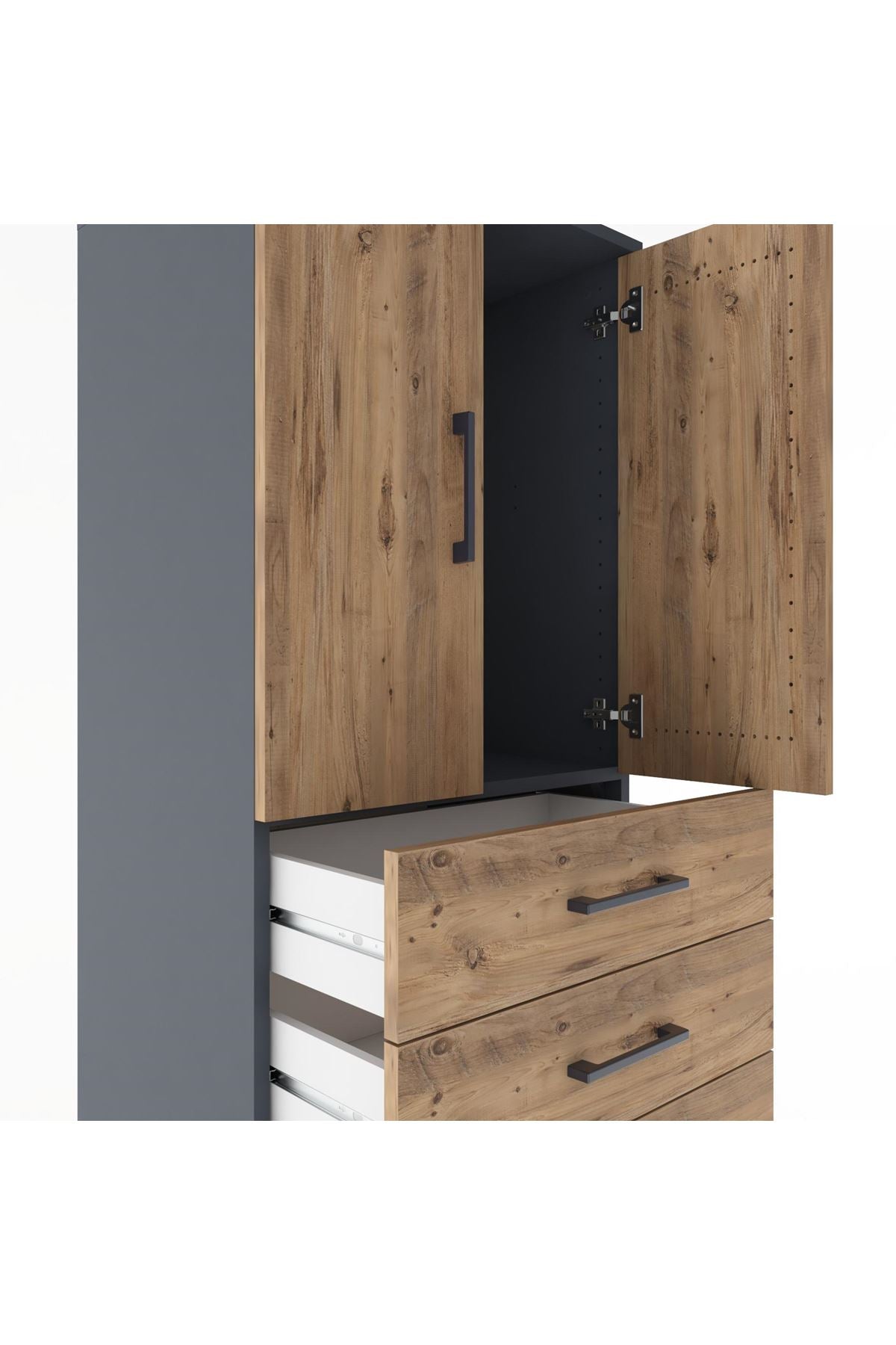 Hyperion Dolap Tek Raflı 5 Çekmeceli 2 Kapaklı 60x44x182 - S56M012V6B