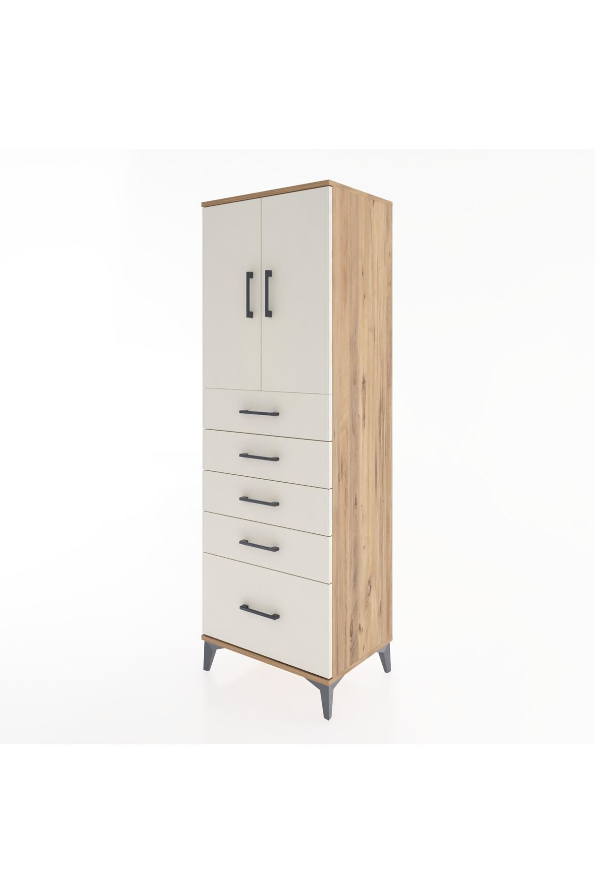 Hyperion Dolap Tek Raflı 5 Çekmeceli 2 Kapaklı 60x44x182 - S56M012V7B