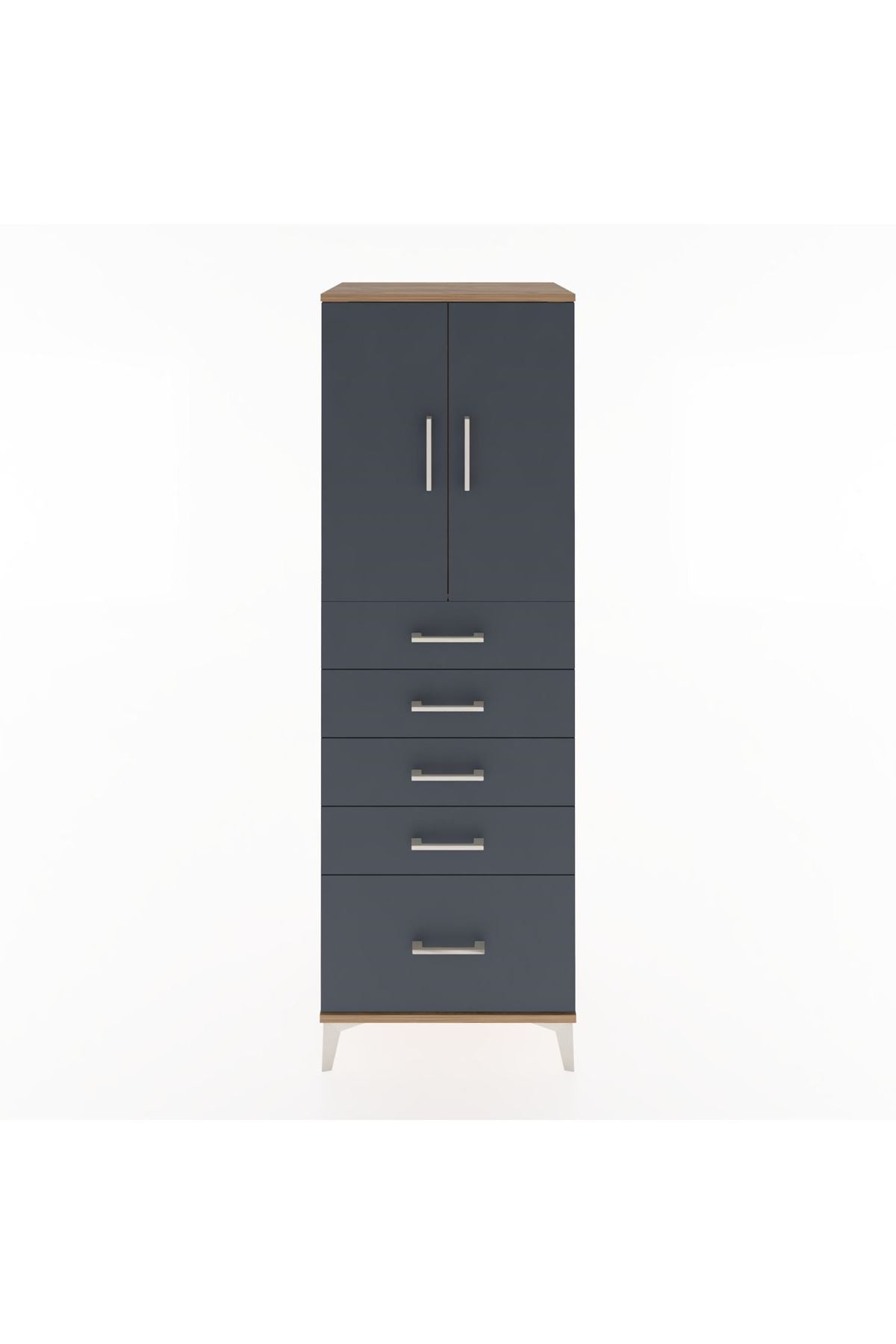 Hyperion Dolap Tek Raflı 5 Çekmeceli 2 Kapaklı 60x44x182 Çam-Antrasit