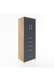 Hyperion Dolap Tek Raflı 5 Çekmeceli 2 Kapaklı 60x44x182 Çam-Antrasit