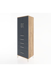 Hyperion Dolap Tek Raflı 5 Çekmeceli 2 Kapaklı 60x44x182 Çam-Antrasit