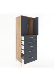 Hyperion Dolap Tek Raflı 5 Çekmeceli 2 Kapaklı 60x44x182 Çam-Antrasit