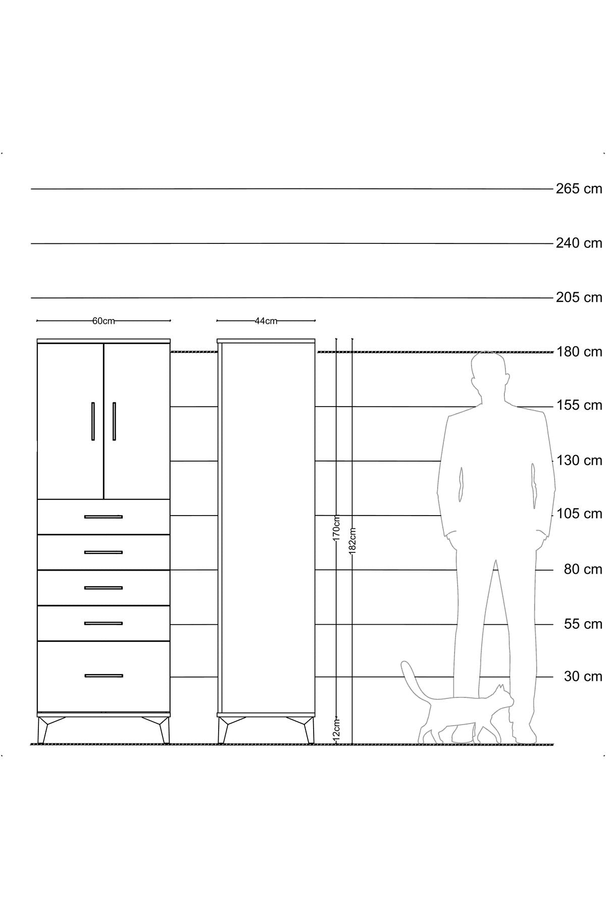 Hyperion Dolap Tek Raflı 5 Çekmeceli 2 Kapaklı 60x44x182 Çam-Antrasit