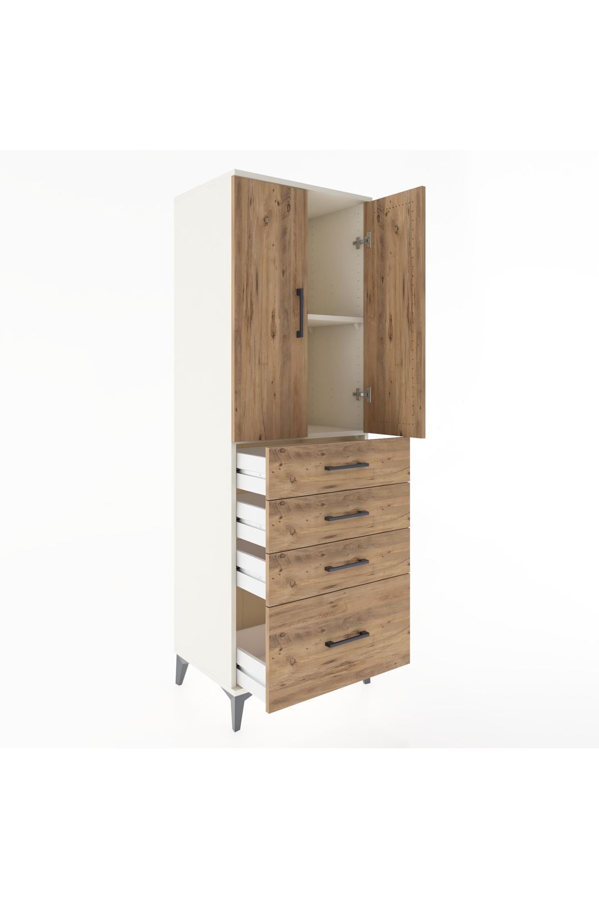 Hyperion Dolap 2 Raflı 4 Çekmeceli 2 Kapaklı 60x44x182 Aytaşı-Çam