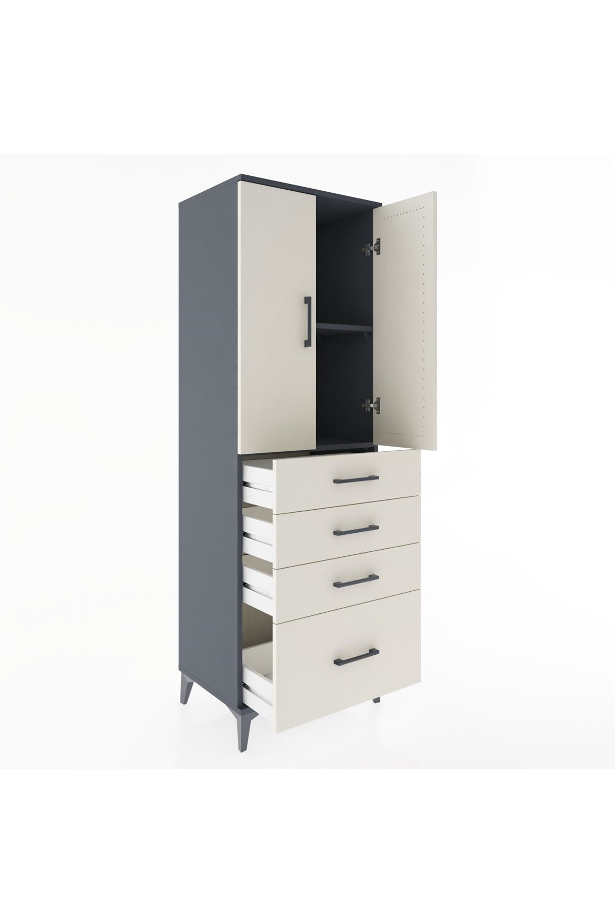 Hyperion Dolap 2 Raflı 4 Çekmeceli 2 Kapaklı 60x44x182 Antrasit-Aytaşı