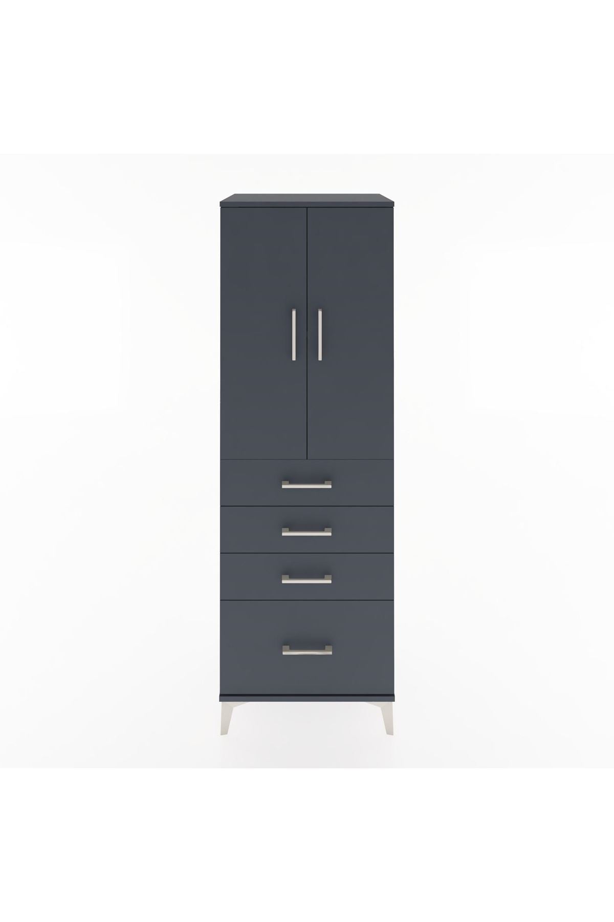 Hyperion Dolap 2 Raflı 4 Çekmeceli 2 Kapaklı 60x44x182 Antrasit-Antrasit