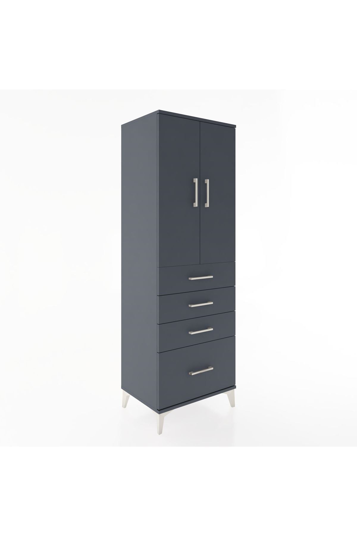 Hyperion Dolap 2 Raflı 4 Çekmeceli 2 Kapaklı 60x44x182 Antrasit-Antrasit