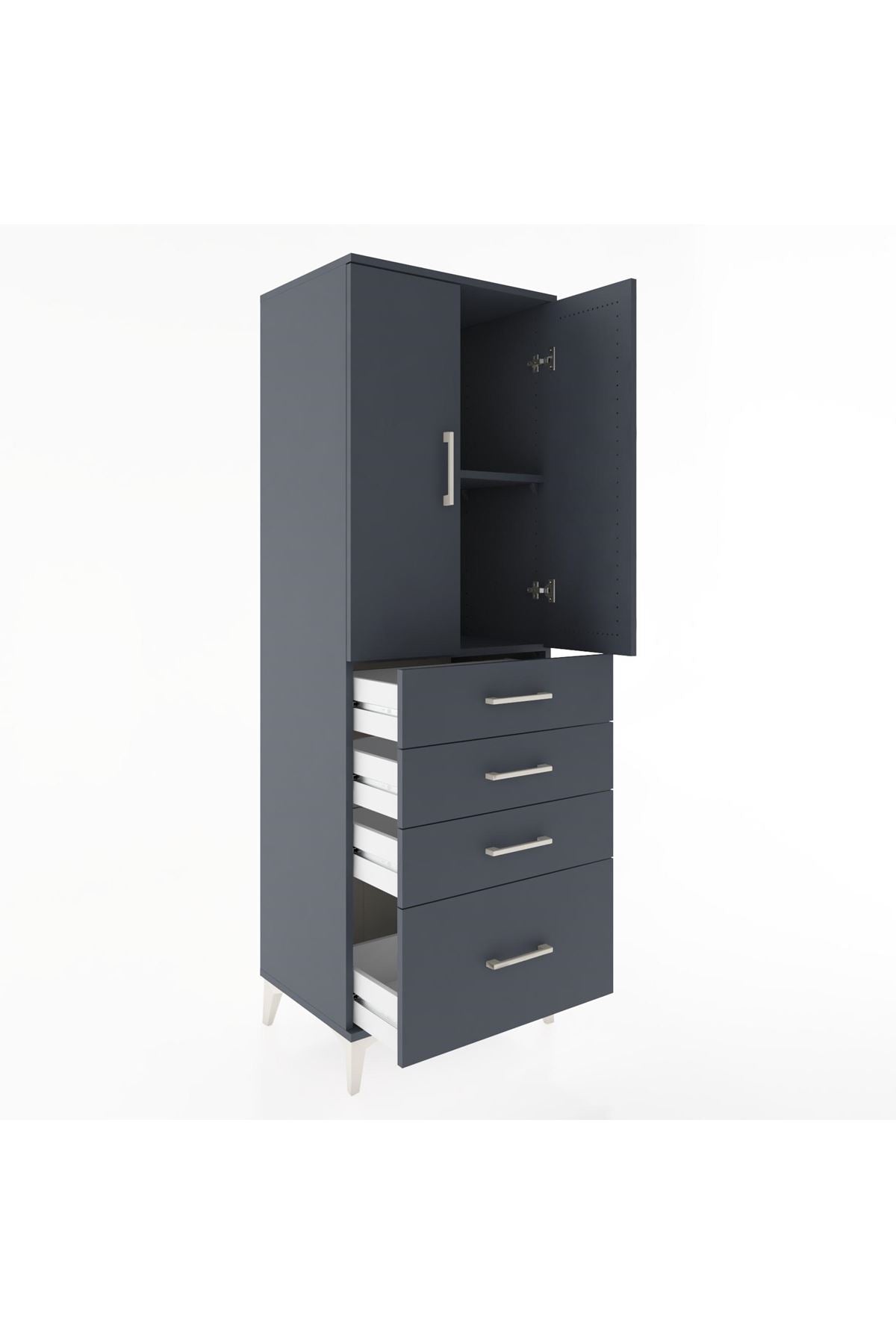 Hyperion Dolap 2 Raflı 4 Çekmeceli 2 Kapaklı 60x44x182 Antrasit-Antrasit