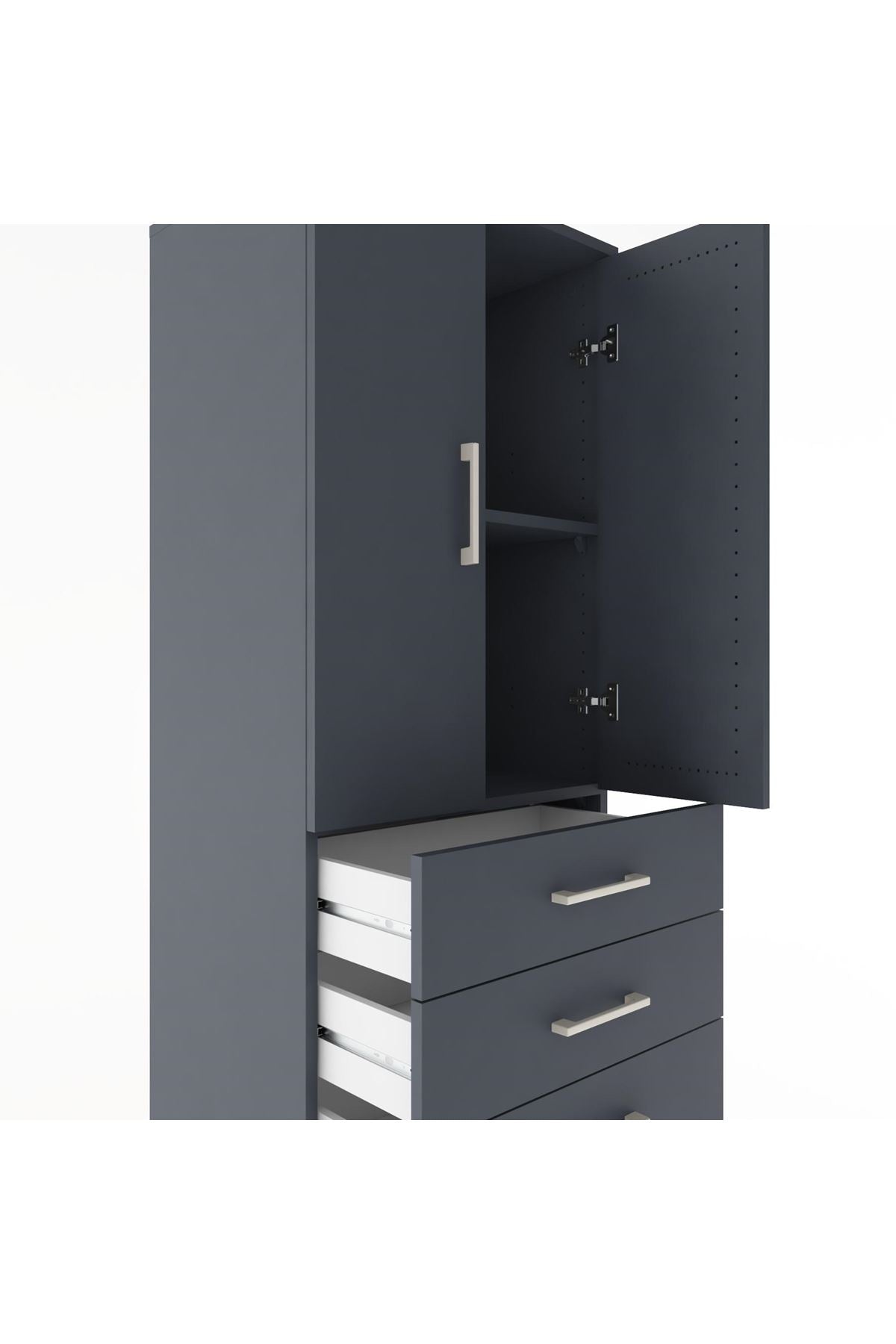 Hyperion Dolap 2 Raflı 4 Çekmeceli 2 Kapaklı 60x44x182 Antrasit-Antrasit