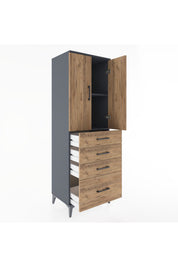 Hyperion Dolap 2 Raflı 4 Çekmeceli 2 Kapaklı 60x44x182 Antrasit-Çam
