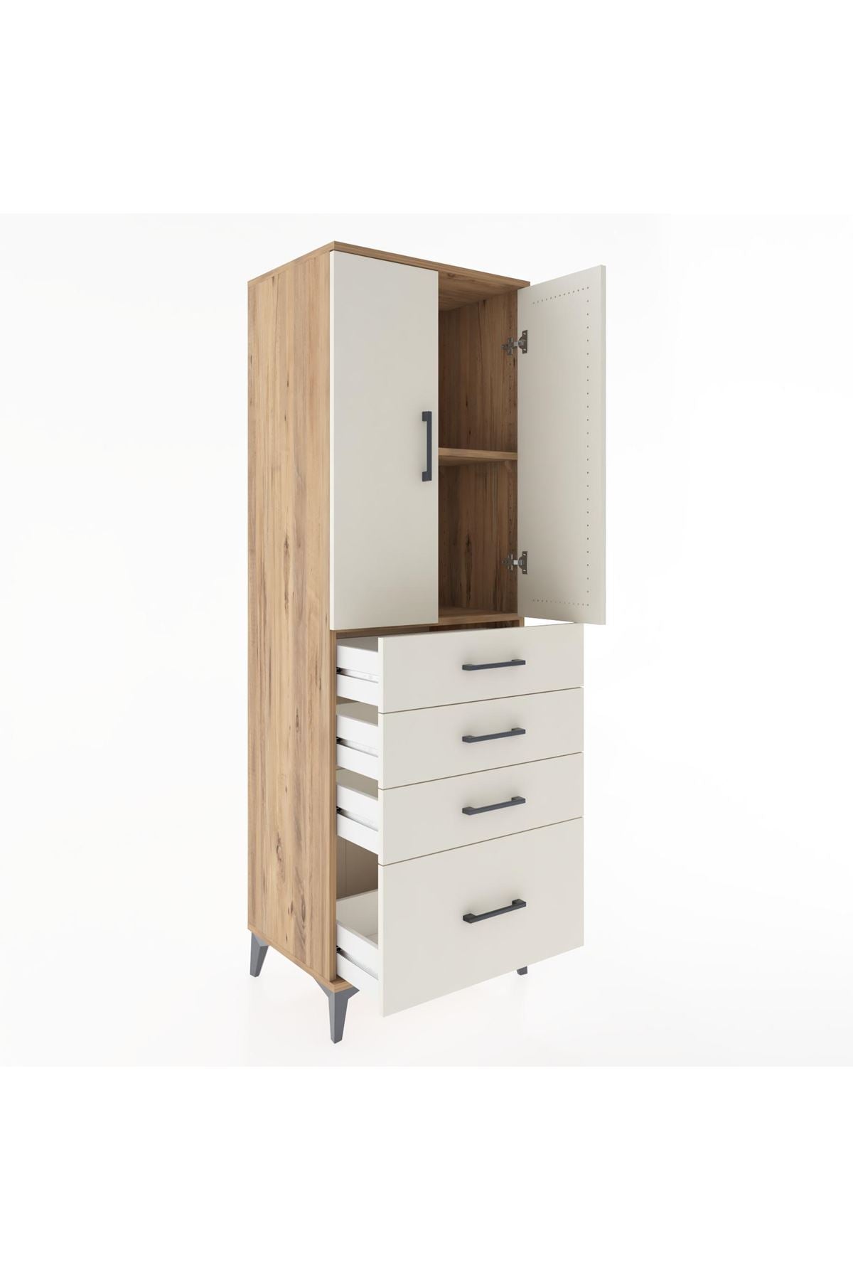 Hyperion Dolap 2 Raflı 4 Çekmeceli 2 Kapaklı 60x44x182 Çam-Aytaşı