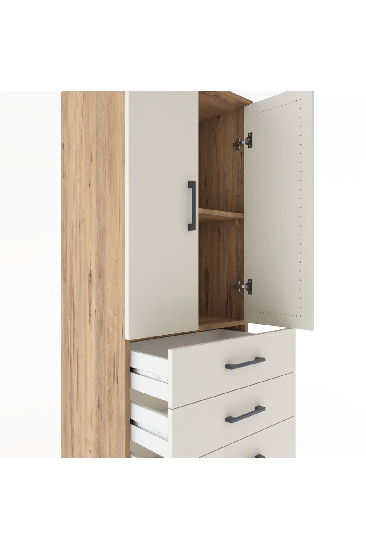 Hyperion Dolap 2 Raflı 4 Çekmeceli 2 Kapaklı 60x44x182 Çam-Aytaşı