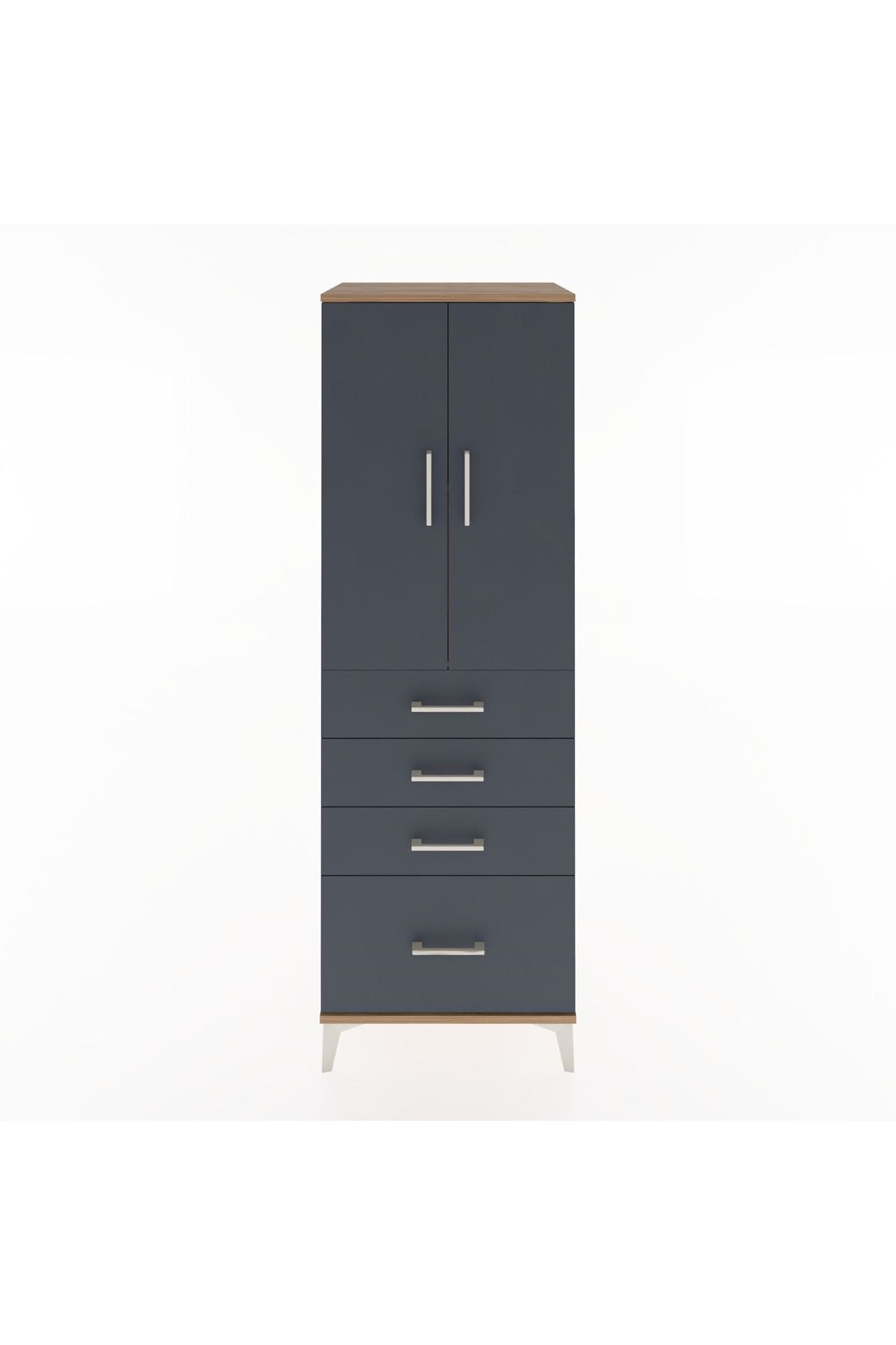 Hyperion Dolap 2 Raflı 4 Çekmeceli 2 Kapaklı 60x44x182 Çam-Antrasit