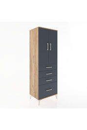 Hyperion Dolap 2 Raflı 4 Çekmeceli 2 Kapaklı 60x44x182 Çam-Antrasit