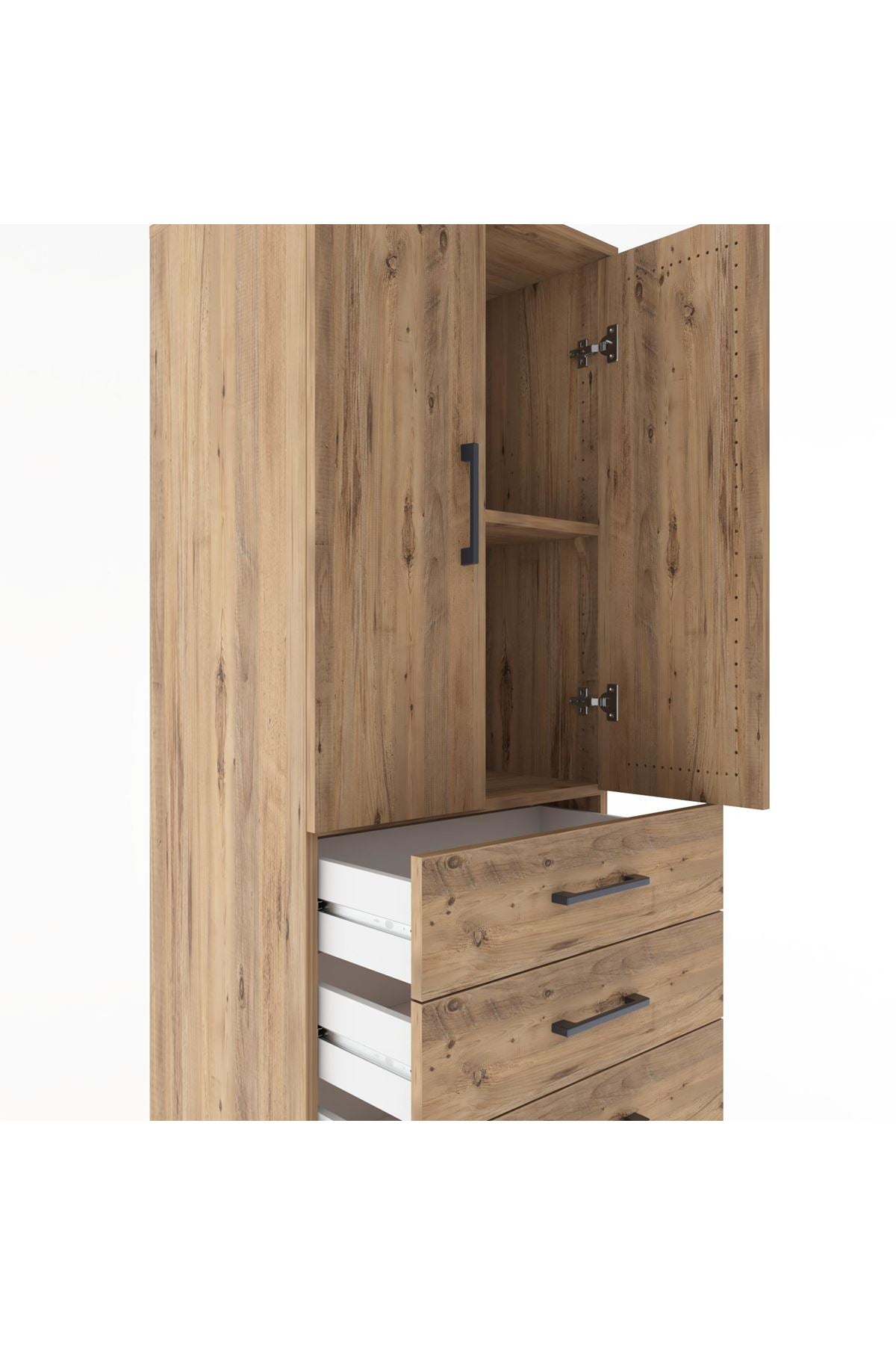 Hyperion Dolap 2 Raflı 4 Çekmeceli 2 Kapaklı 60x44x182 Çam-Çam