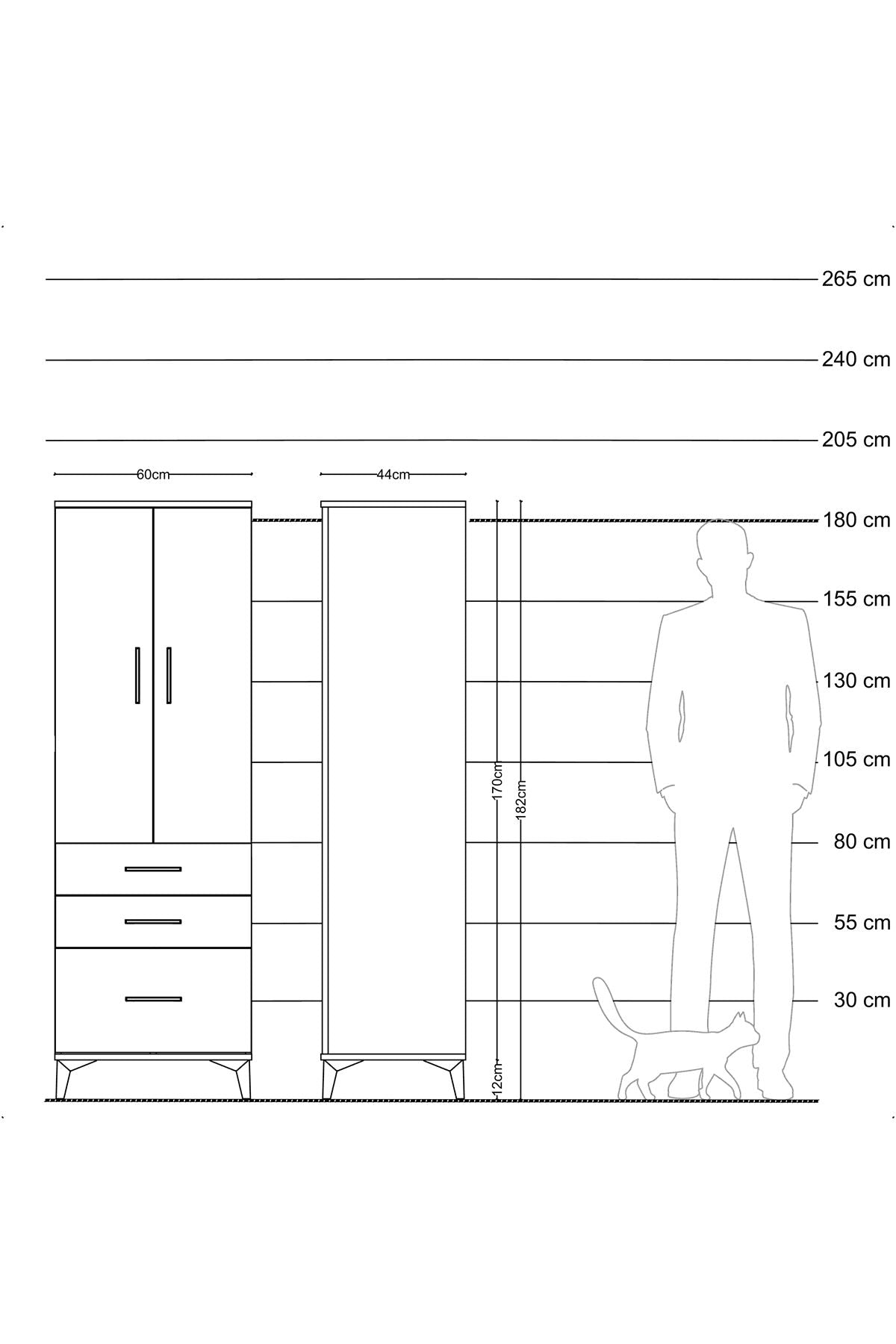Hyperion Dolap 2 Raflı 3 Çekmeceli 2 Kapaklı 60x44x182 Aytaşı-Antrasit