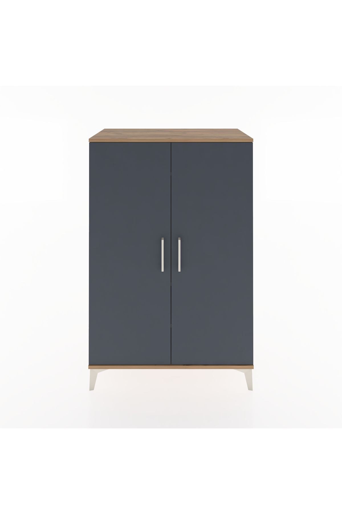 Hyperion Dolap 2 Raflı 2 Kapaklı Tek Askılı 88x44x134 Çam-Antrasit