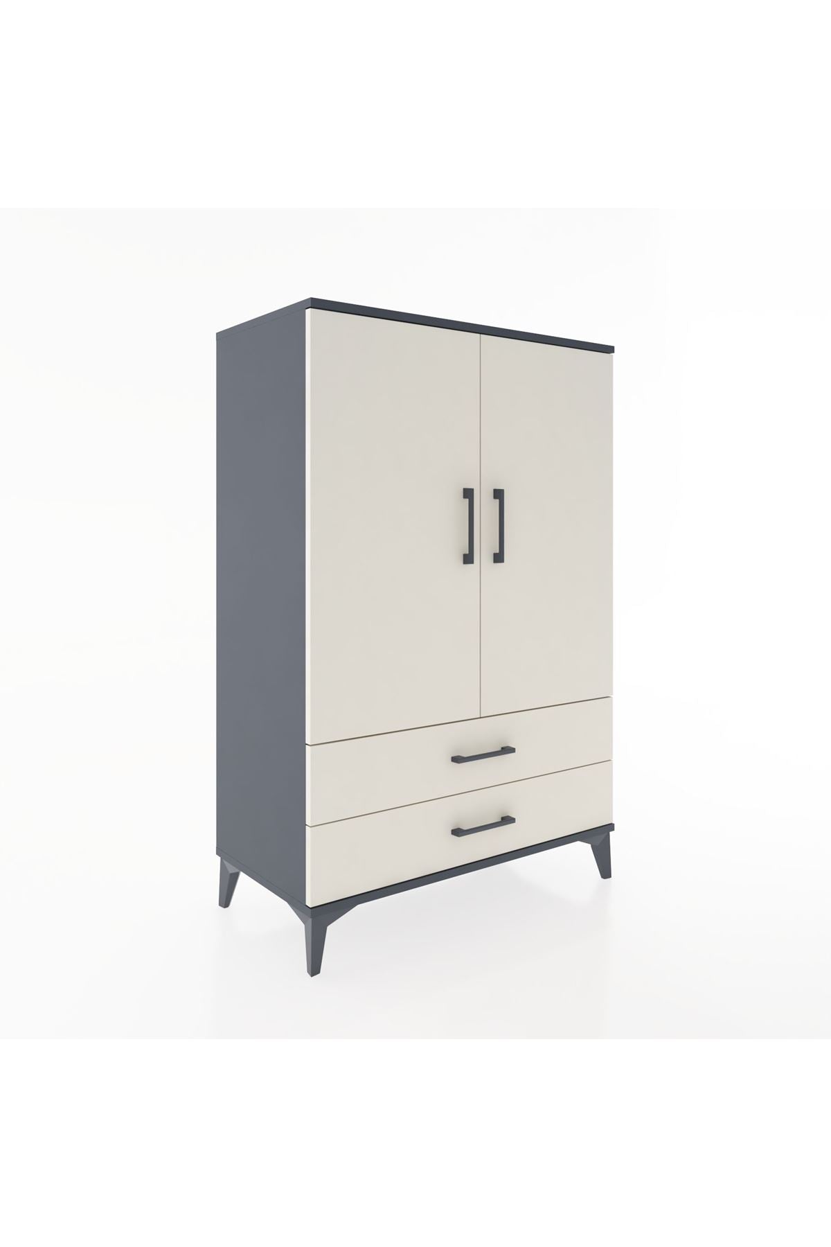 Hyperion Dolap Tek Raflı 2 Çekmeceli Tek Askılı 88x44x134 Antrasit-Aytaşı