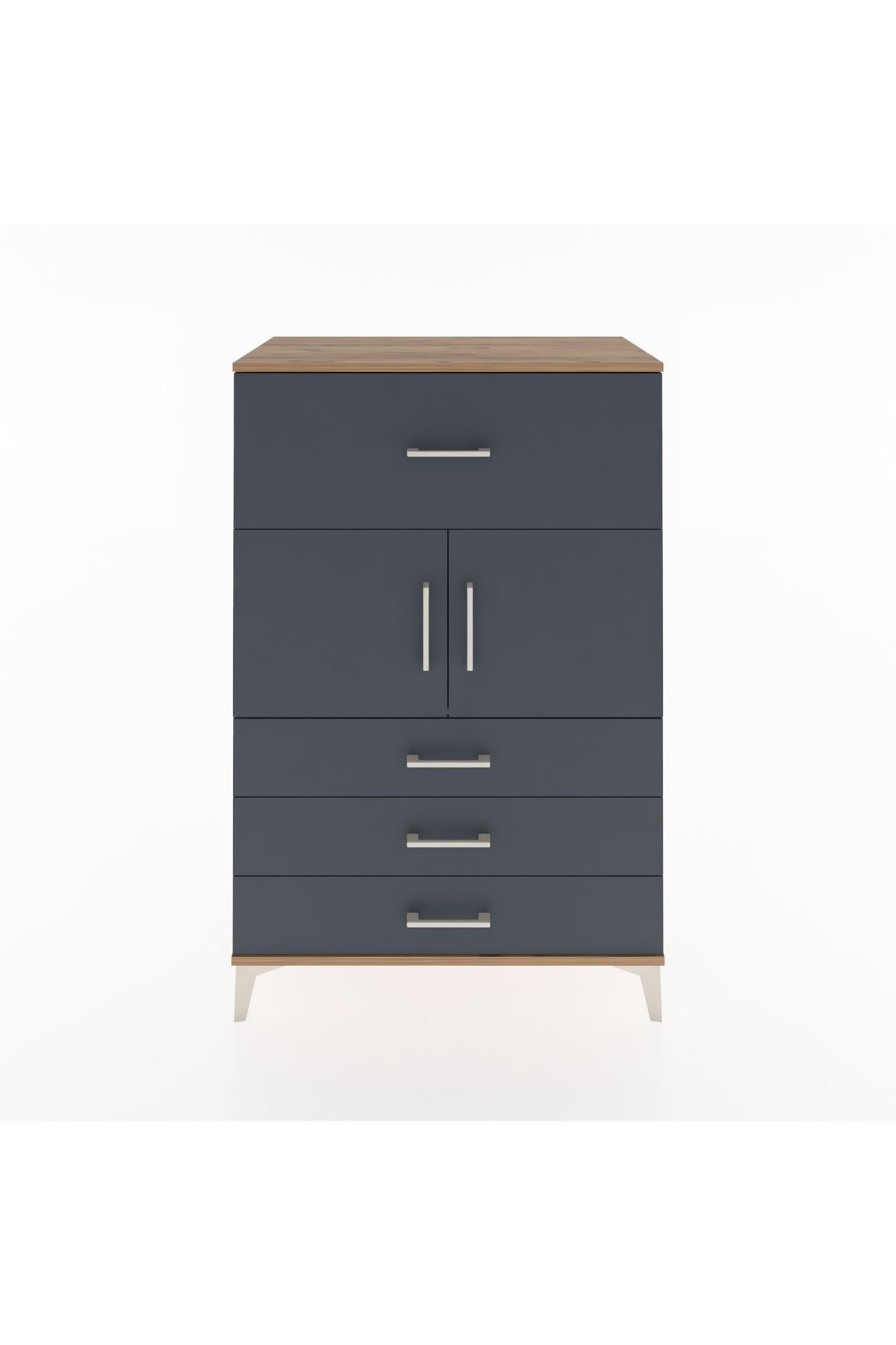 Hyperion Dolap Tek Raflı 4 Çekmeceli 2 Kapaklı 88x44x134 Çam-Antrasit