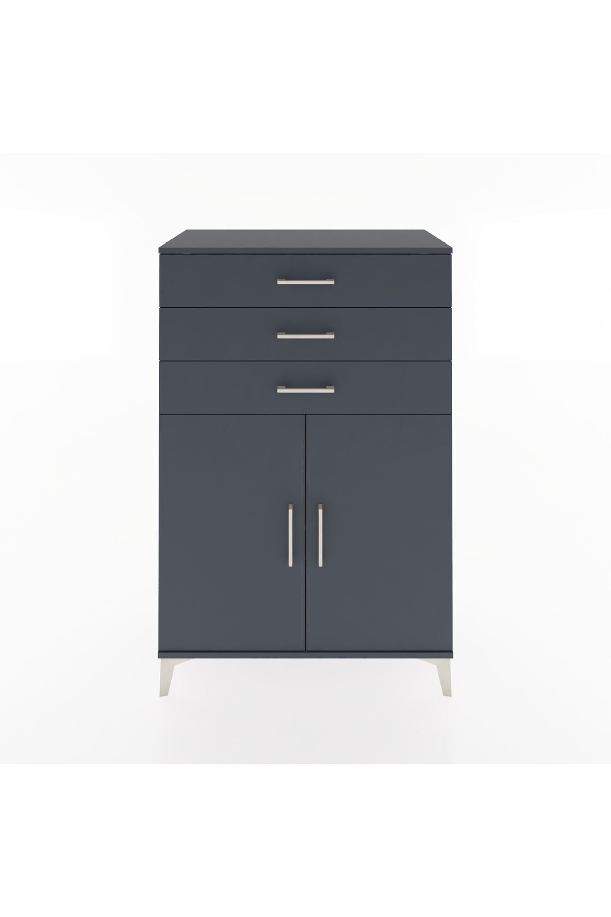 Hyperion Dolap Tek Raflı 3 Çekmeceli 2 Kapaklı 88x44x134 Antrasit-Antrasit