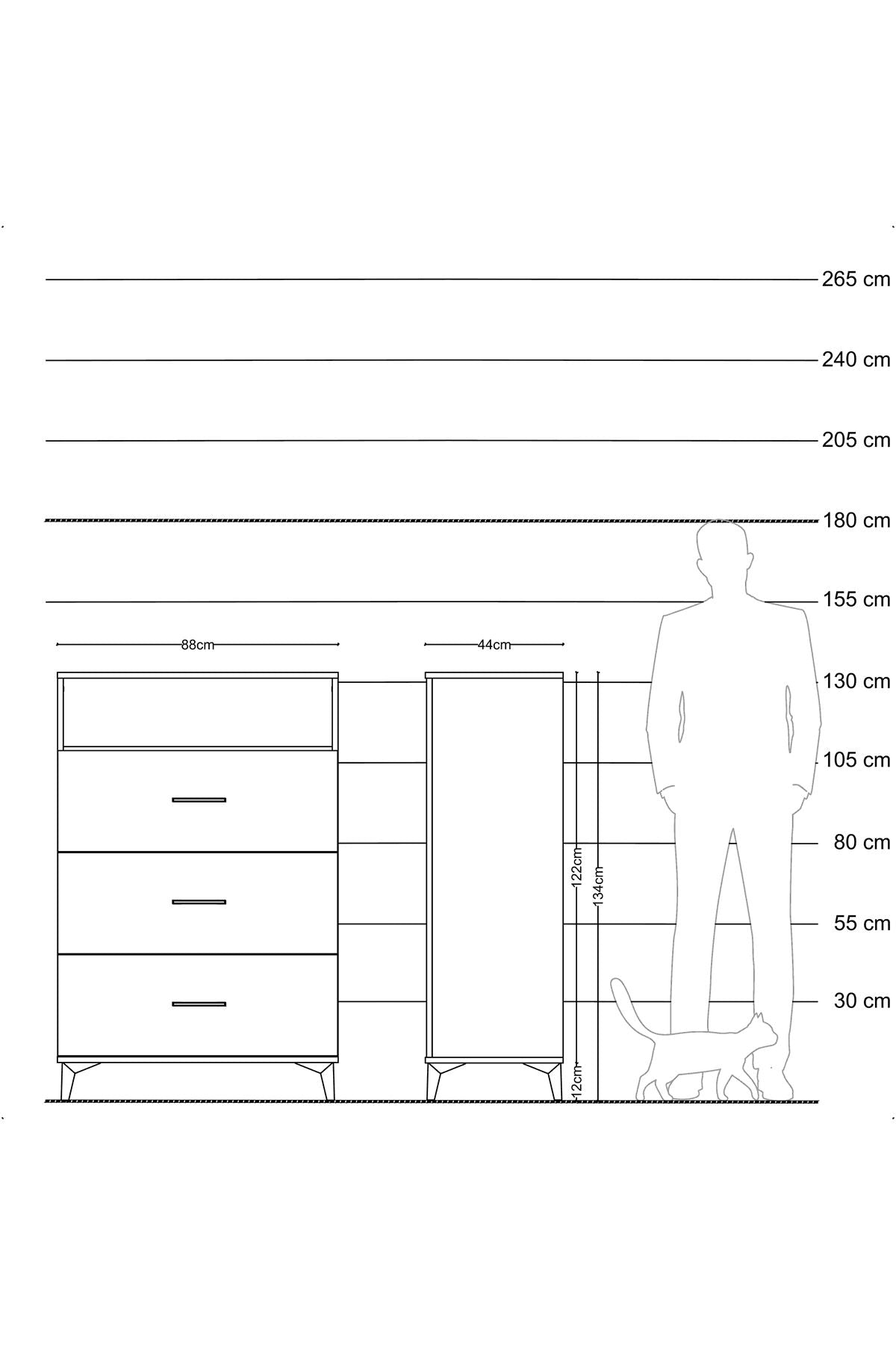 Hyperion Dolap Tek Raflı 3 Çekmeceli 88x44x134 - S51M123V2B