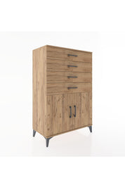 Hyperion Dolap Tek Raflı 4 Çekmeceli 2 Kapaklı 88x44x134 Çam-Çam
