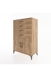 Hyperion Dolap Tek Raflı 4 Çekmeceli 2 Kapaklı 88x44x134 Çam-Çam