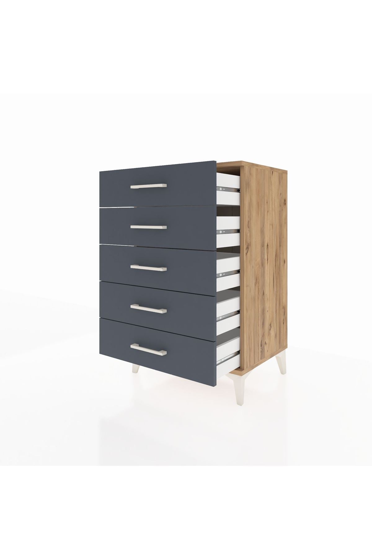 Hyperion Komodin 5 Çekmeceli 60x44x96 Çam-Antrasit
