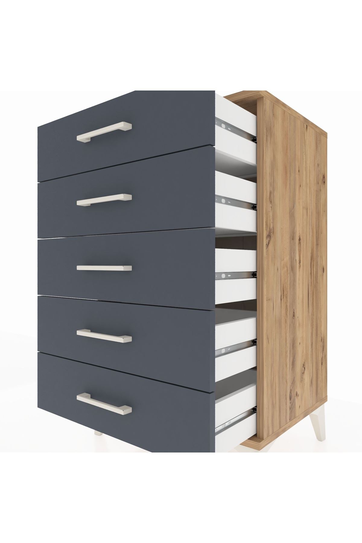 Hyperion Komodin 5 Çekmeceli 60x44x96 Çam-Antrasit