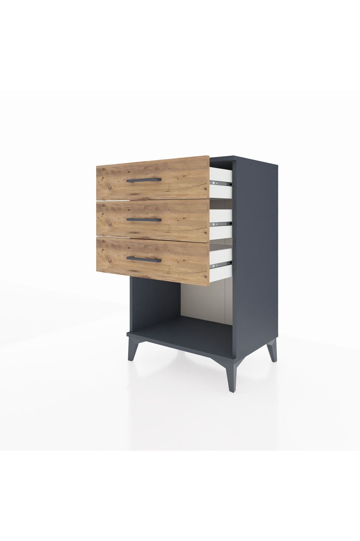 Hyperion Komodin 3 Çekmeceli 60x44x96 Antrasit-Çam