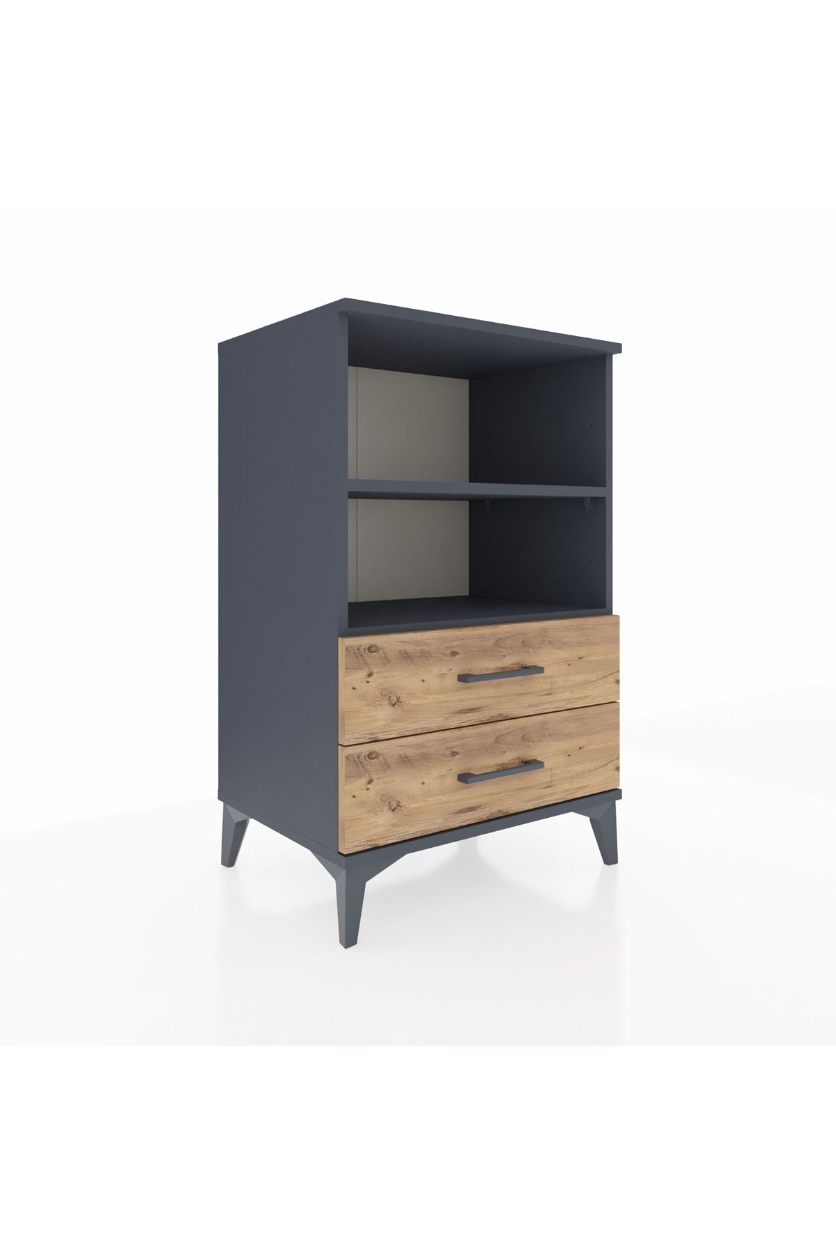 Hyperion Komodin 2 Raflı 2 Çekmeceli 60x44x96 Antrasit-Çam