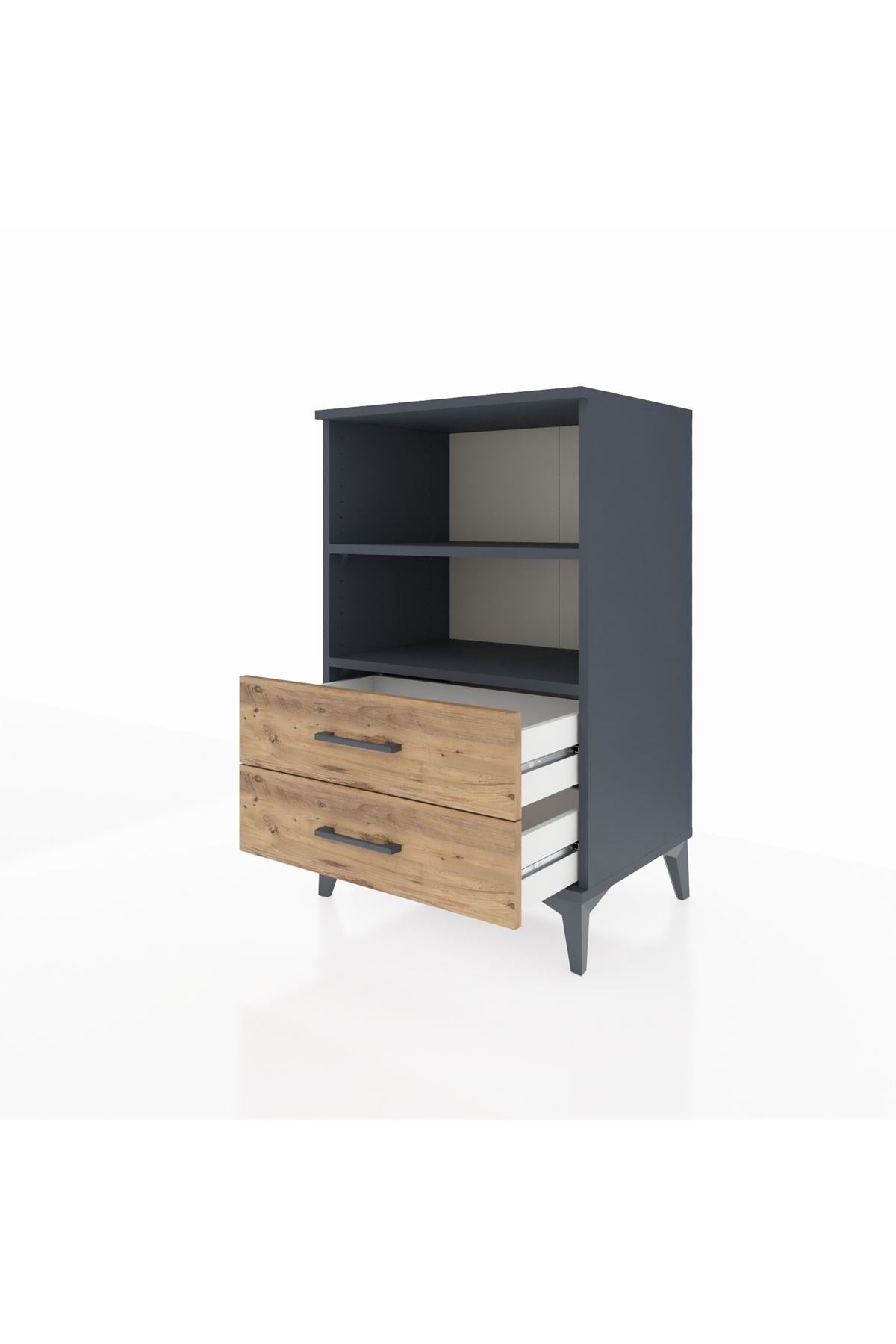 Hyperion Komodin 2 Raflı 2 Çekmeceli 60x44x96 Antrasit-Çam