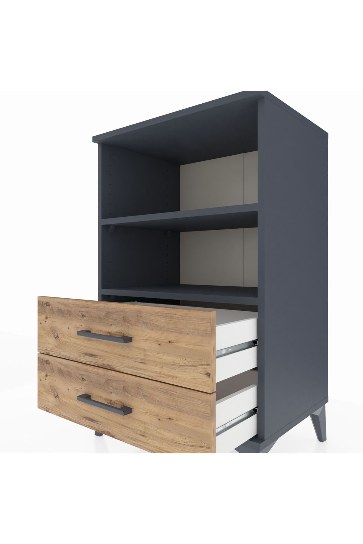 Hyperion Komodin 2 Raflı 2 Çekmeceli 60x44x96 Antrasit-Çam