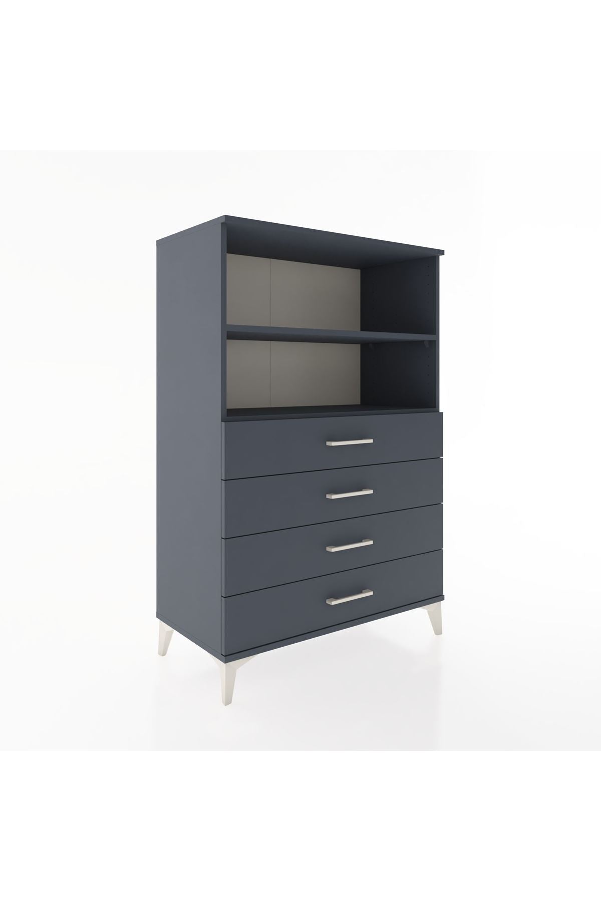 Hyperion Dolap 2 Raflı 4 Çekmeceli 88x44x134 Antrasit-Antrasit