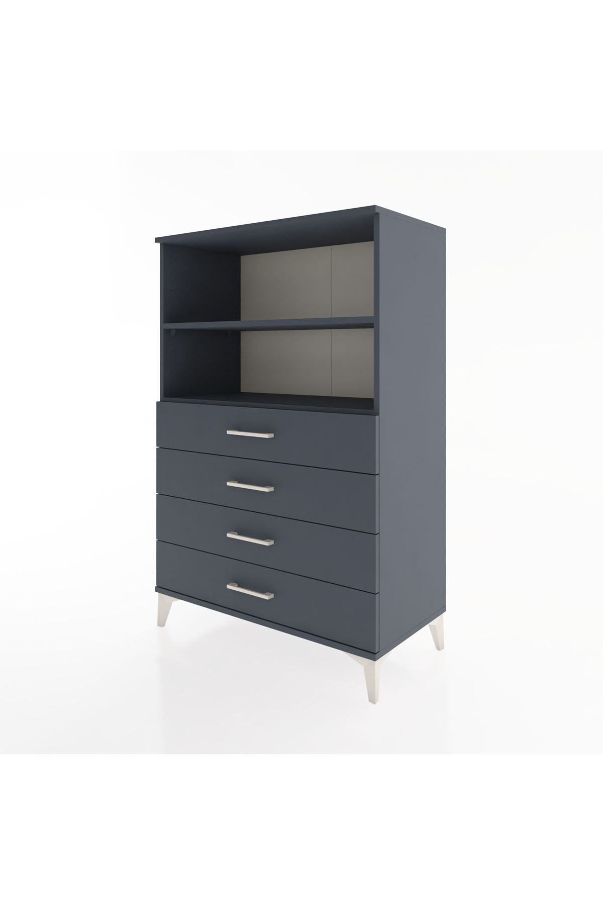 Hyperion Dolap 2 Raflı 4 Çekmeceli 88x44x134 Antrasit-Antrasit