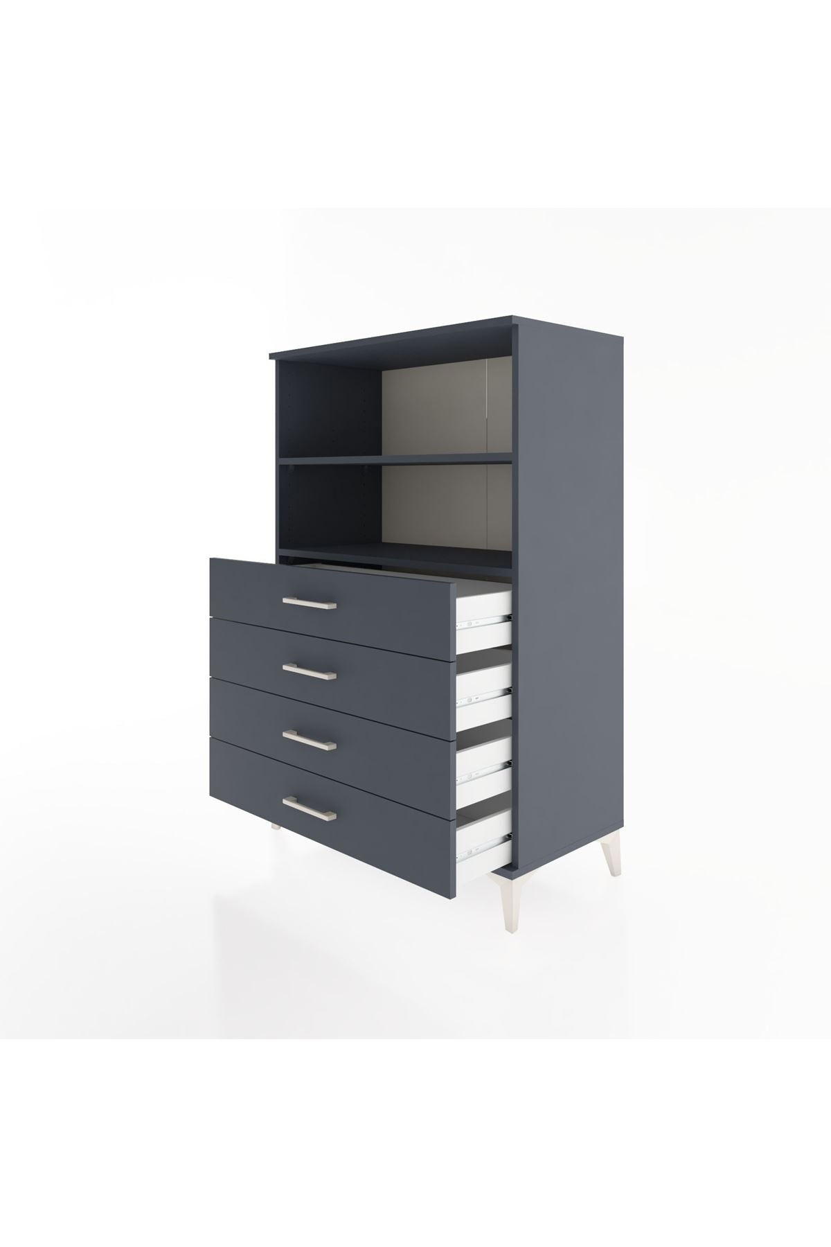 Hyperion Dolap 2 Raflı 4 Çekmeceli 88x44x134 Antrasit-Antrasit