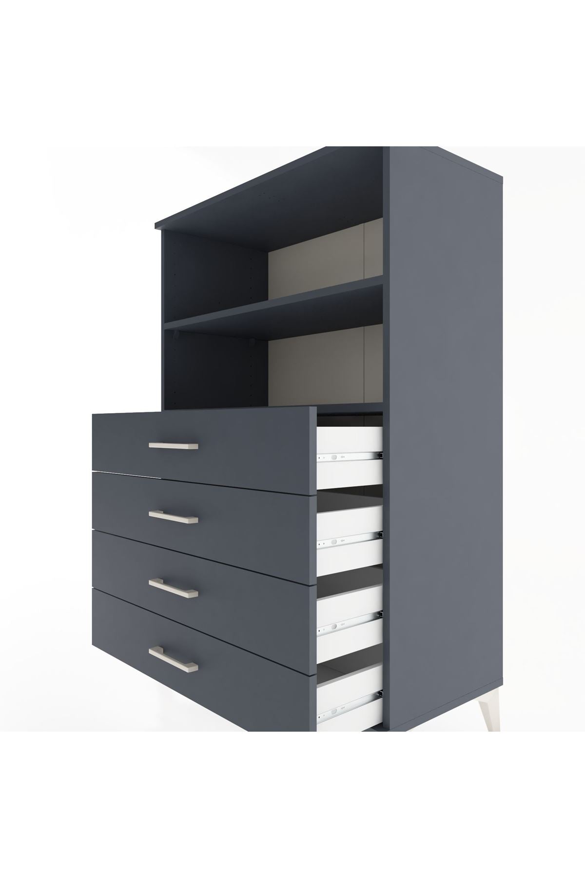 Hyperion Dolap 2 Raflı 4 Çekmeceli 88x44x134 Antrasit-Antrasit