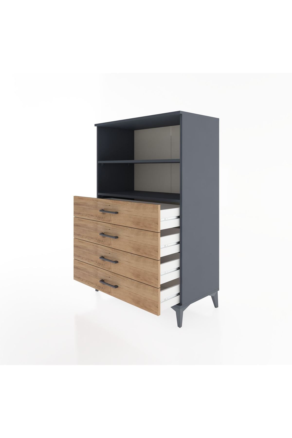 Hyperion Dolap 2 Raflı 4 Çekmeceli 88x44x134 Antrasit-Çam