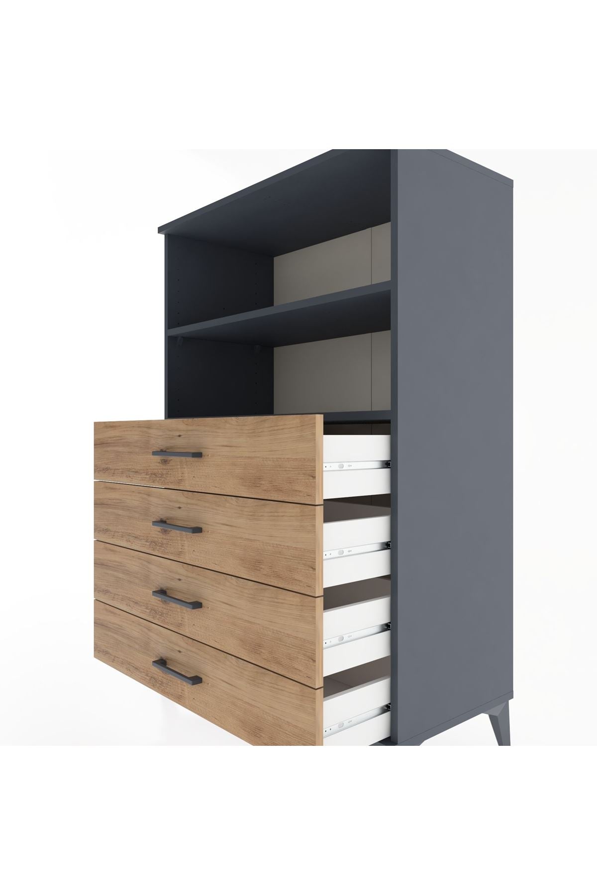 Hyperion Dolap 2 Raflı 4 Çekmeceli 88x44x134 Antrasit-Çam