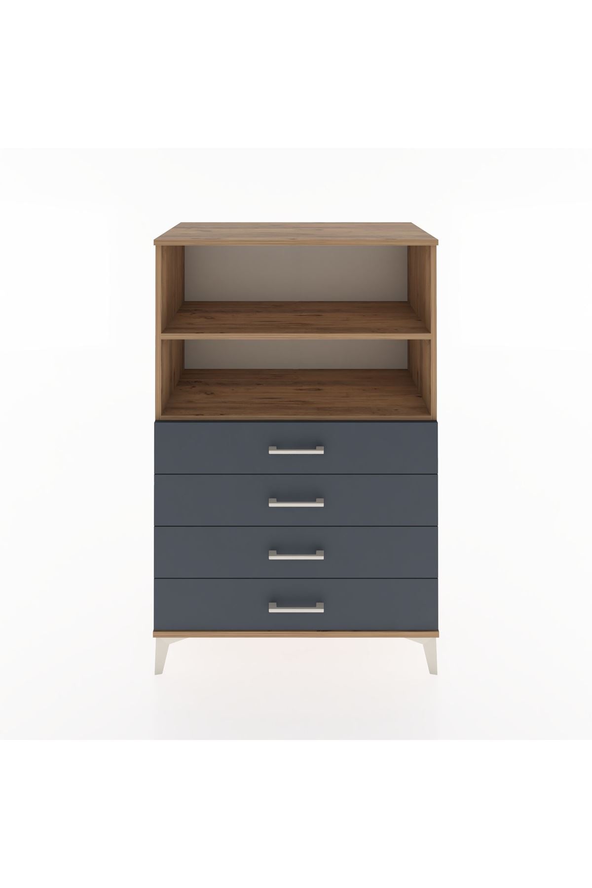 Hyperion Dolap 2 Raflı 4 Çekmeceli 88x44x134 Çam-Antrasit