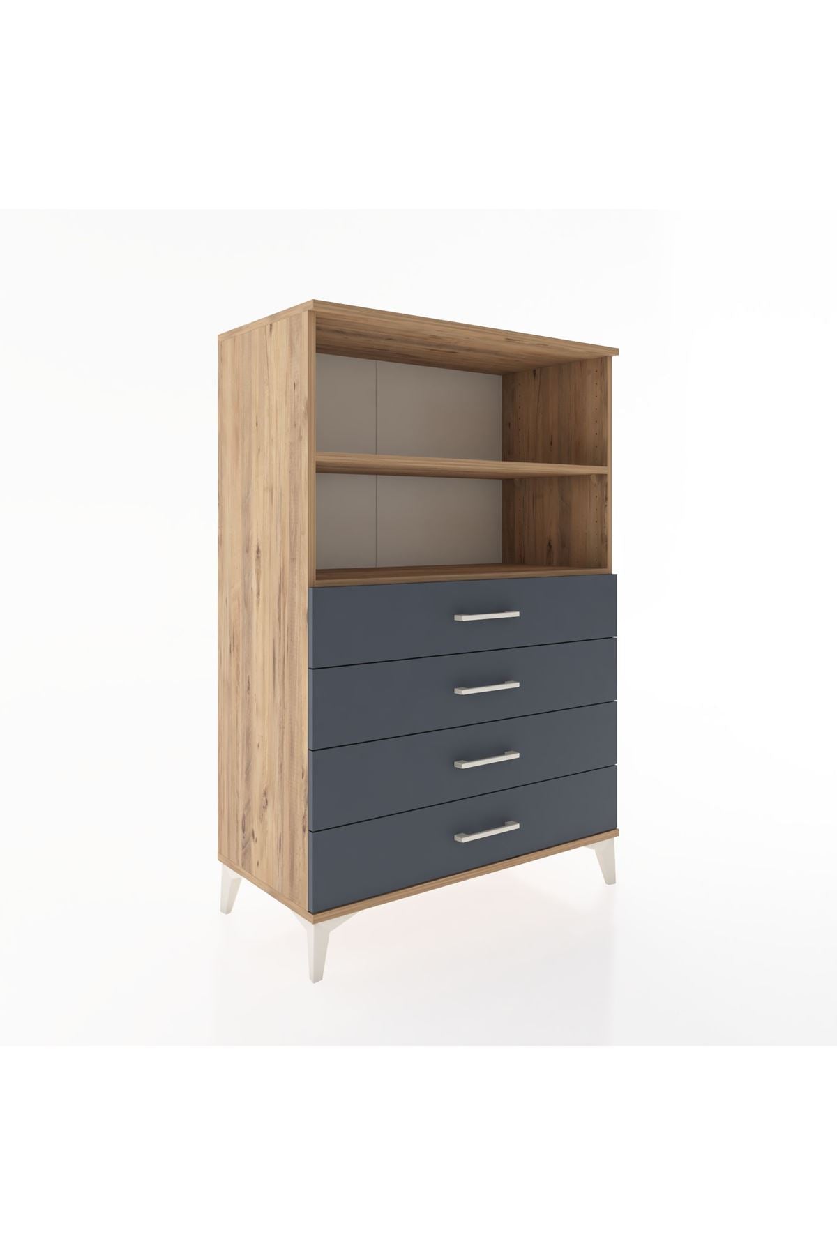 Hyperion Dolap 2 Raflı 4 Çekmeceli 88x44x134 Çam-Antrasit