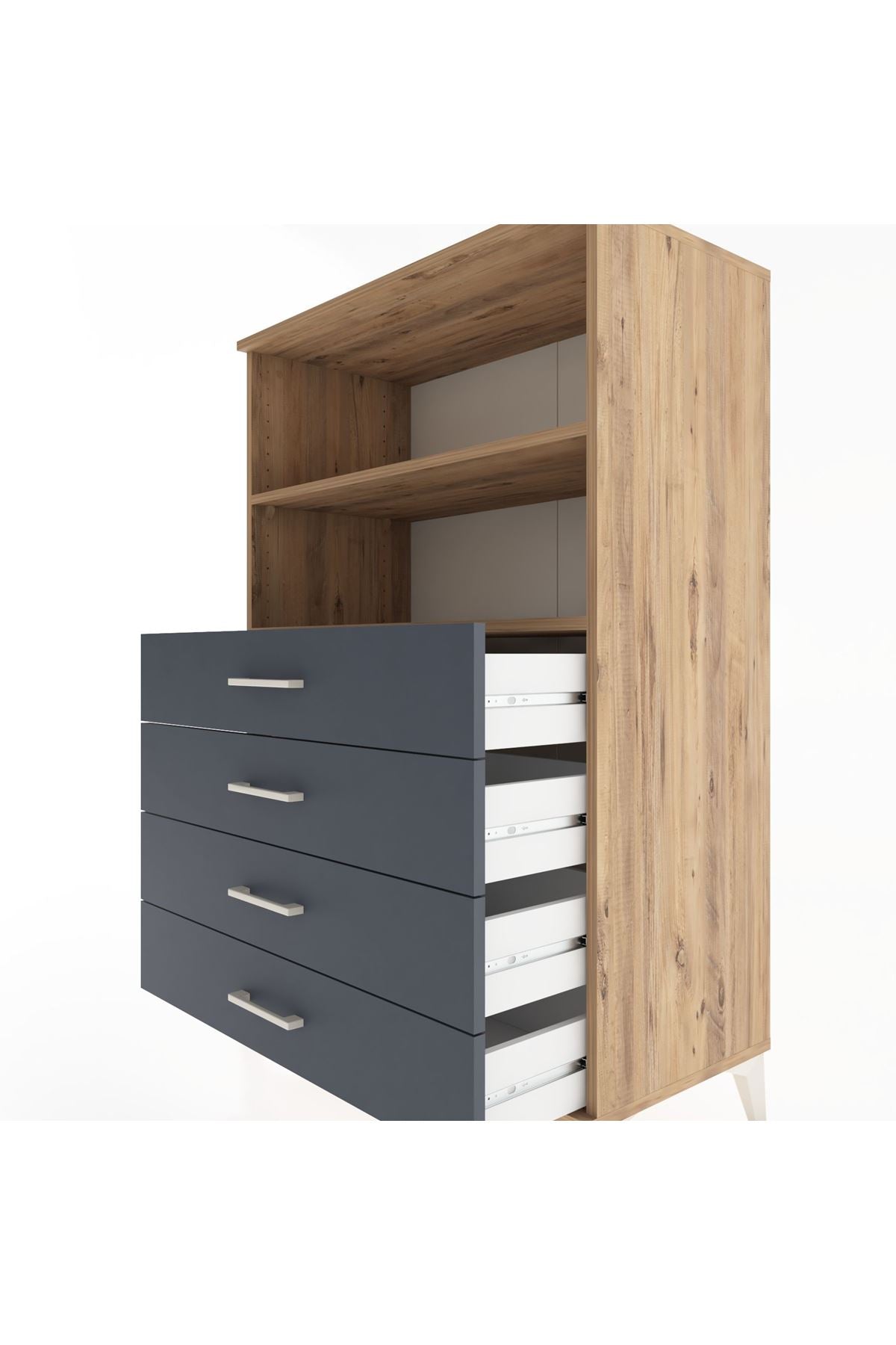 Hyperion Dolap 2 Raflı 4 Çekmeceli 88x44x134 Çam-Antrasit