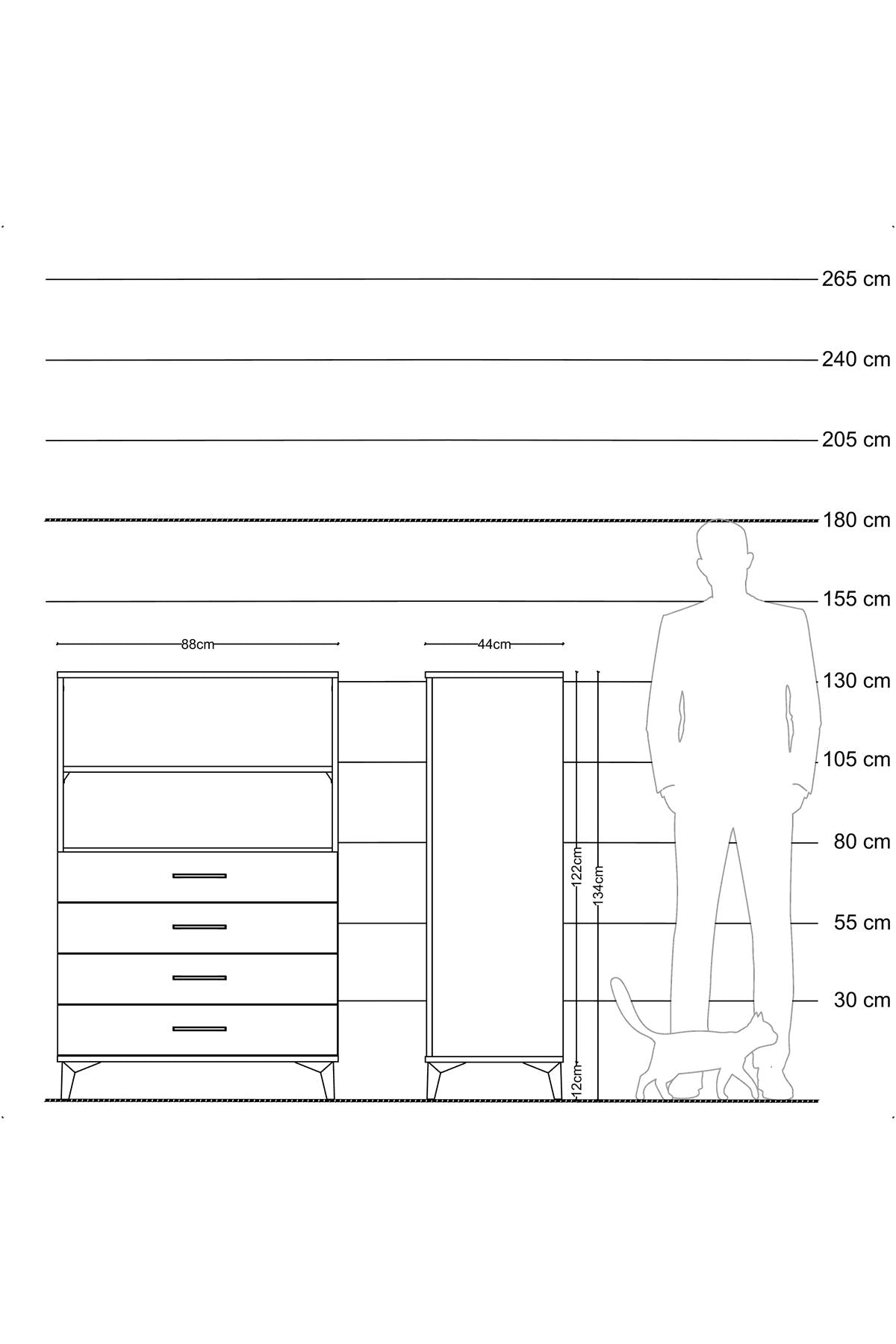 Hyperion Dolap 2 Raflı 4 Çekmeceli 88x44x134 Çam-Çam